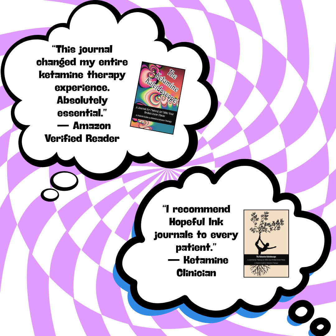 Journal reviews from a verified Amazon reader and a ketamine therapy clinician for the guided journal "The Ketamine Kaleidoscope" - a ketamine journal for patients undergoing ketamine treatments.