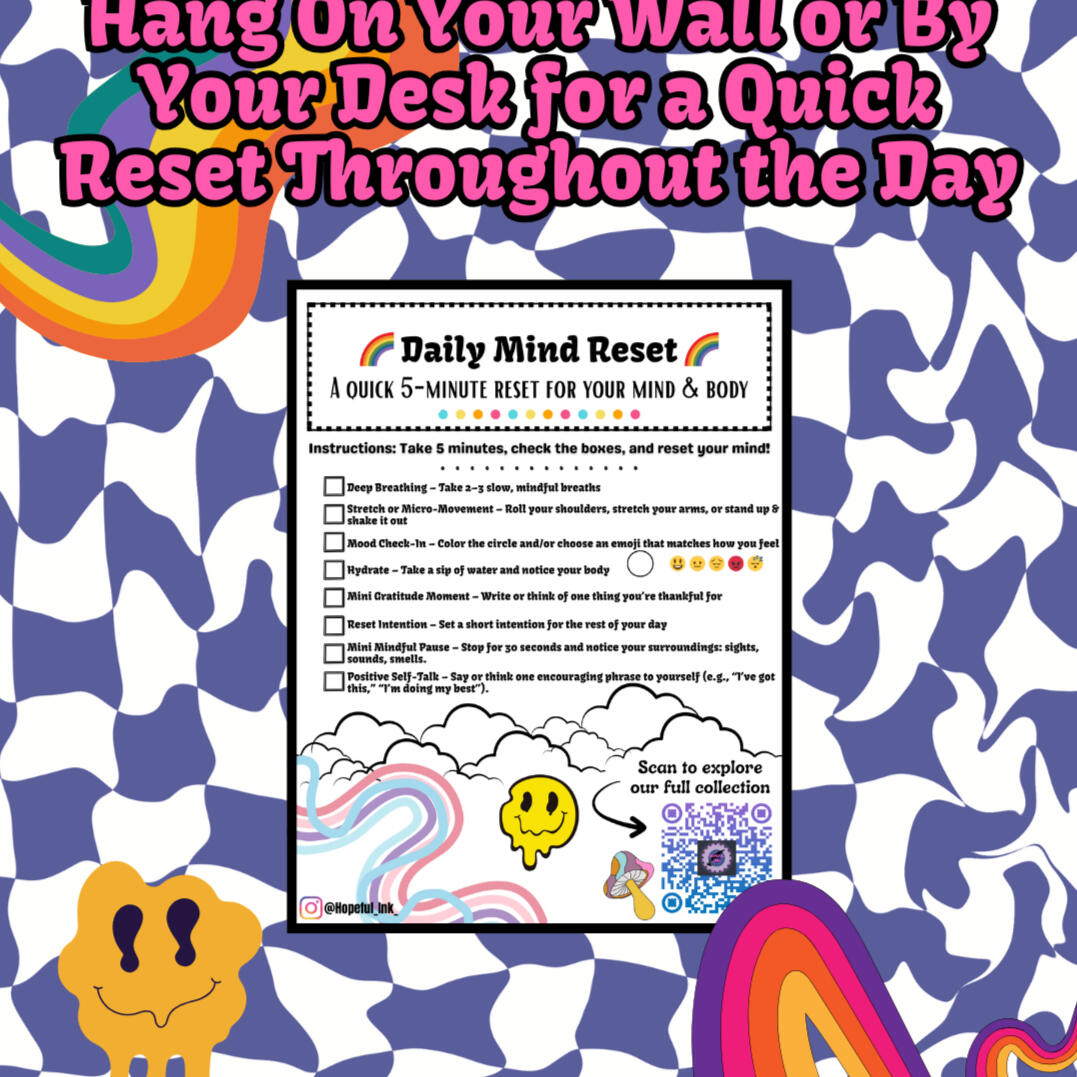 Mind and Body Reset | Daily Checklist | Printable | Hang in your room, office wall, desk, next to bed for mornings or nights, and more